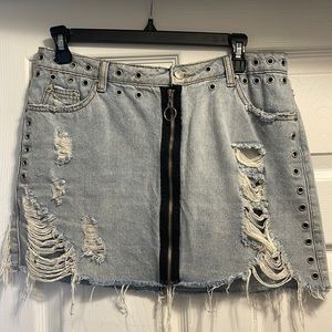 Distressed Signature8 Denim Mini Skirt
